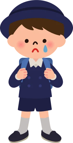 Tearful School Boy in Navy Blue Uniform Clipart: Childhood Emotions Illustration