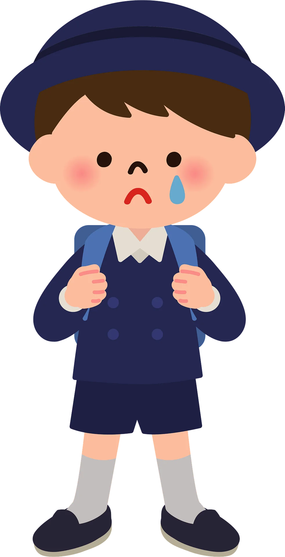 Tearful School Boy in Navy Blue Uniform Clipart: Childhood Emotions Illustration
