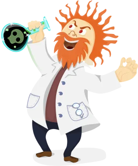 Whimsical Mad Scientist Clipart with Radiant Sun-Like Character in Lab Coat