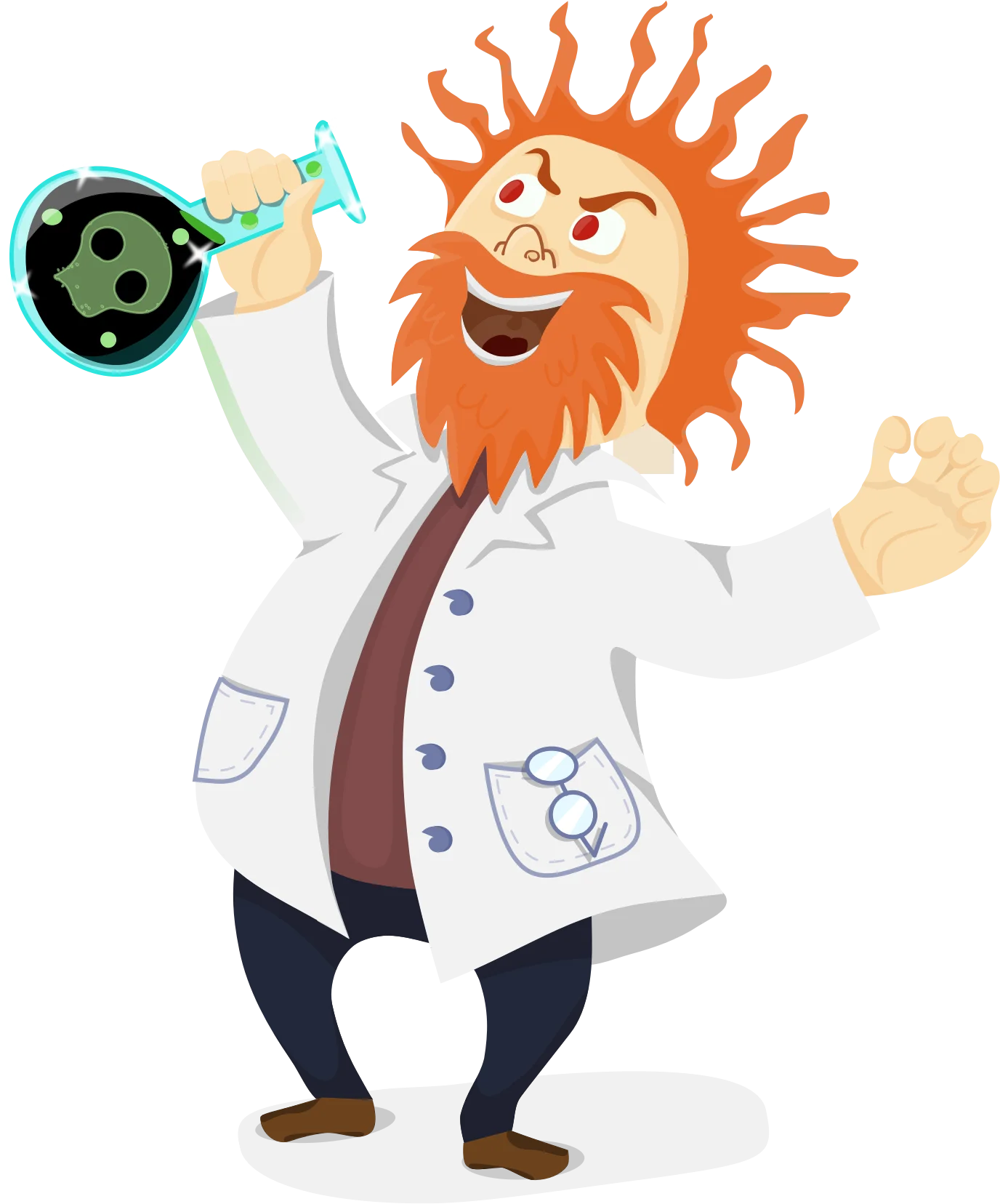 Whimsical Mad Scientist Clipart with Radiant Sun-Like Character in Lab Coat