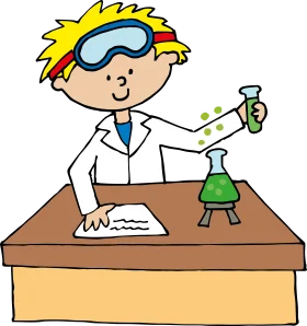 Young Scientist in Lab Coat Conducting Exciting Chemical Experiment Clipart Illustration