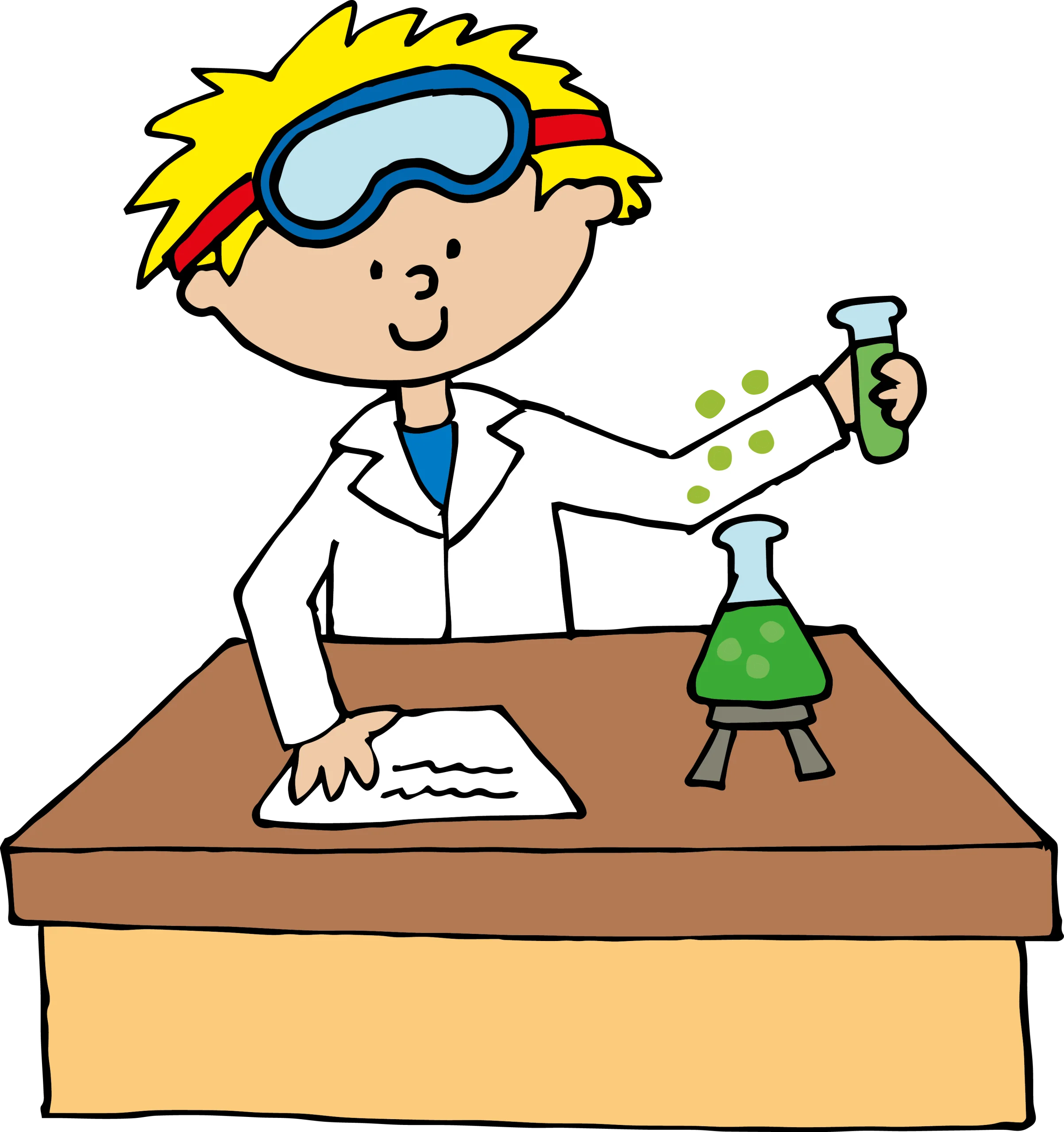 Young Scientist in Lab Coat Conducting Exciting Chemical Experiment Clipart Illustration