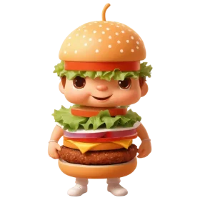 Adorable Cartoon Hamburger Character Mascot Clipart with Charming Personality