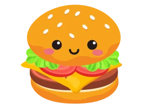 Adorable Kawaii-Style Cheeseburger Clipart with Cute Smiley Face Design