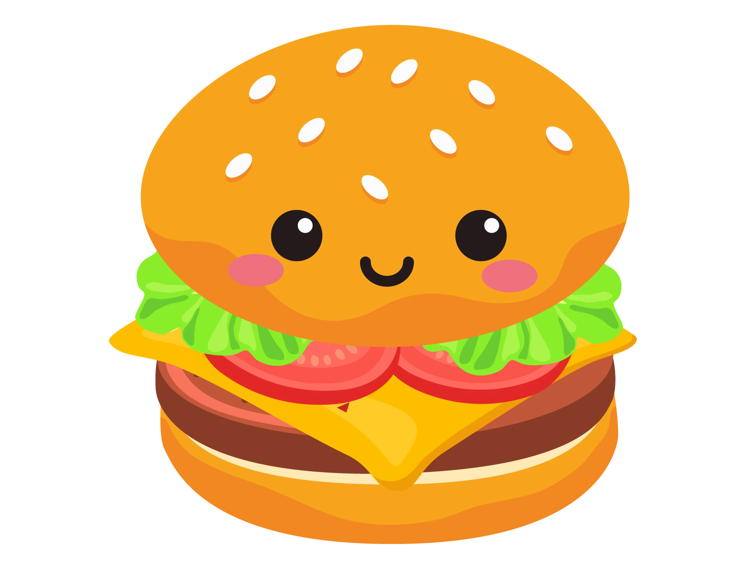 Adorable Kawaii-Style Cheeseburger Clipart with Cute Smiley Face Design