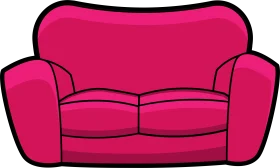 Cartoon-Style Magenta Two-Seater Sofa Clipart Illustration with Simple Design