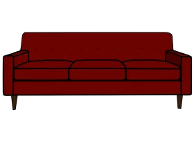 Classic Deep Red Three-Seater Sofa Minimalist Furniture Clipart Design