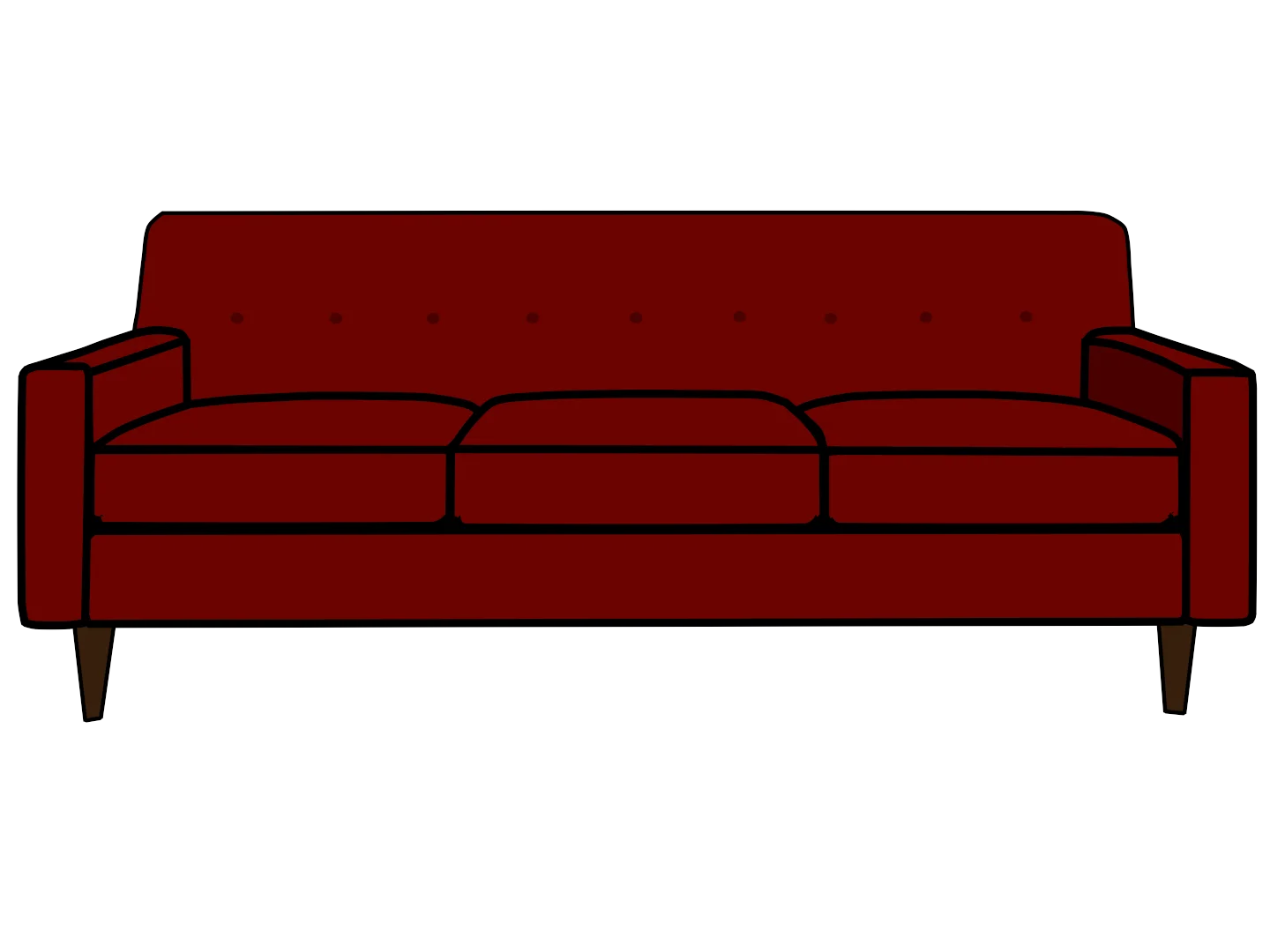 Classic Deep Red Three-Seater Sofa Minimalist Furniture Clipart Design