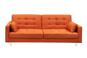 Comfortable Orange Modern Sofa Clipart with Tufted Button Cushions