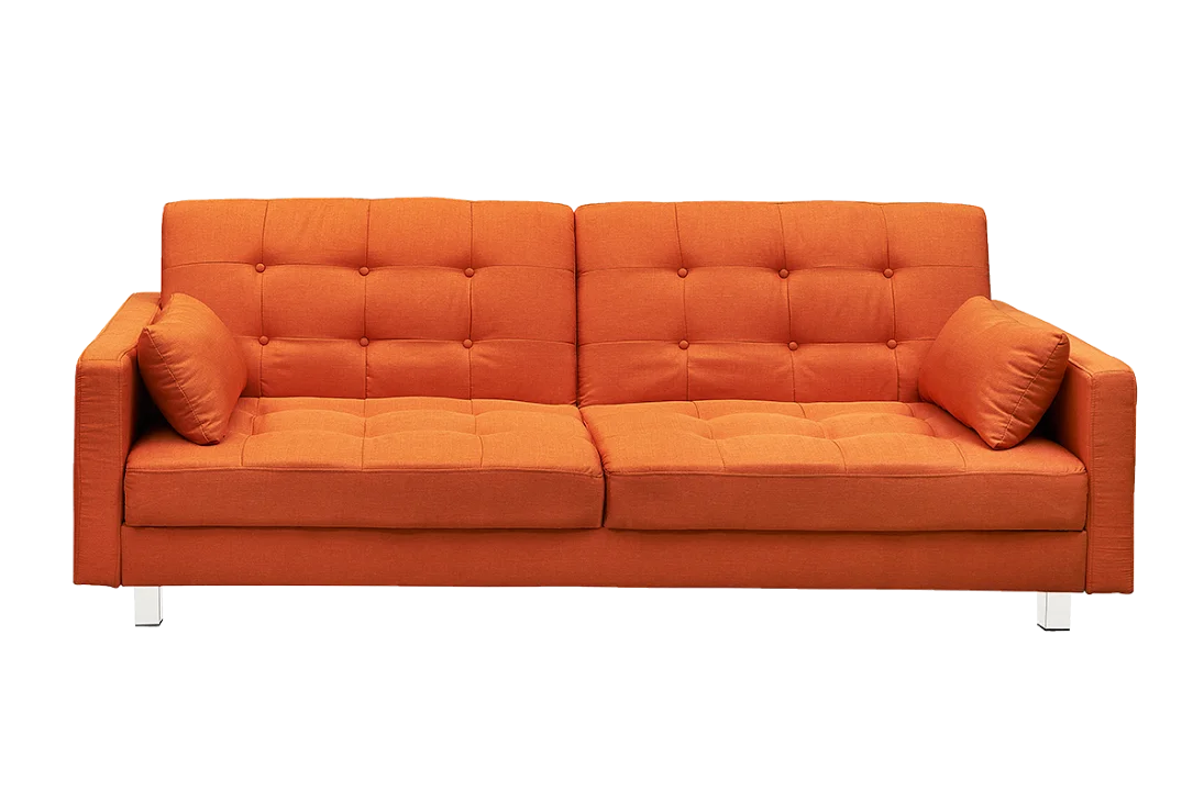 Comfortable Orange Modern Sofa Clipart with Tufted Button Cushions