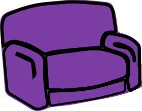 Comfortable Purple Two-Seater Sofa Clipart Design with Rounded Armrests