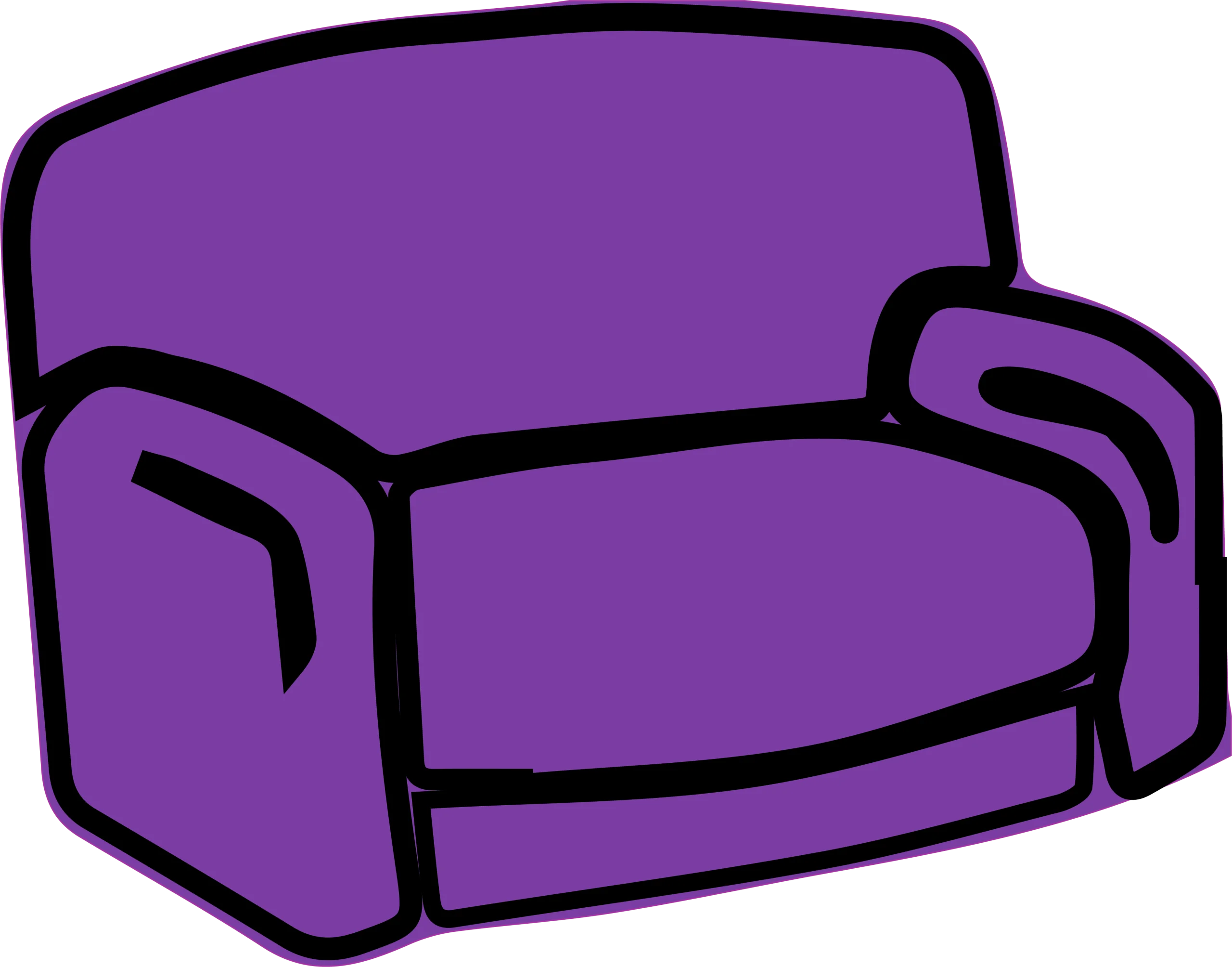 Comfortable Purple Two-Seater Sofa Clipart Design with Rounded Armrests