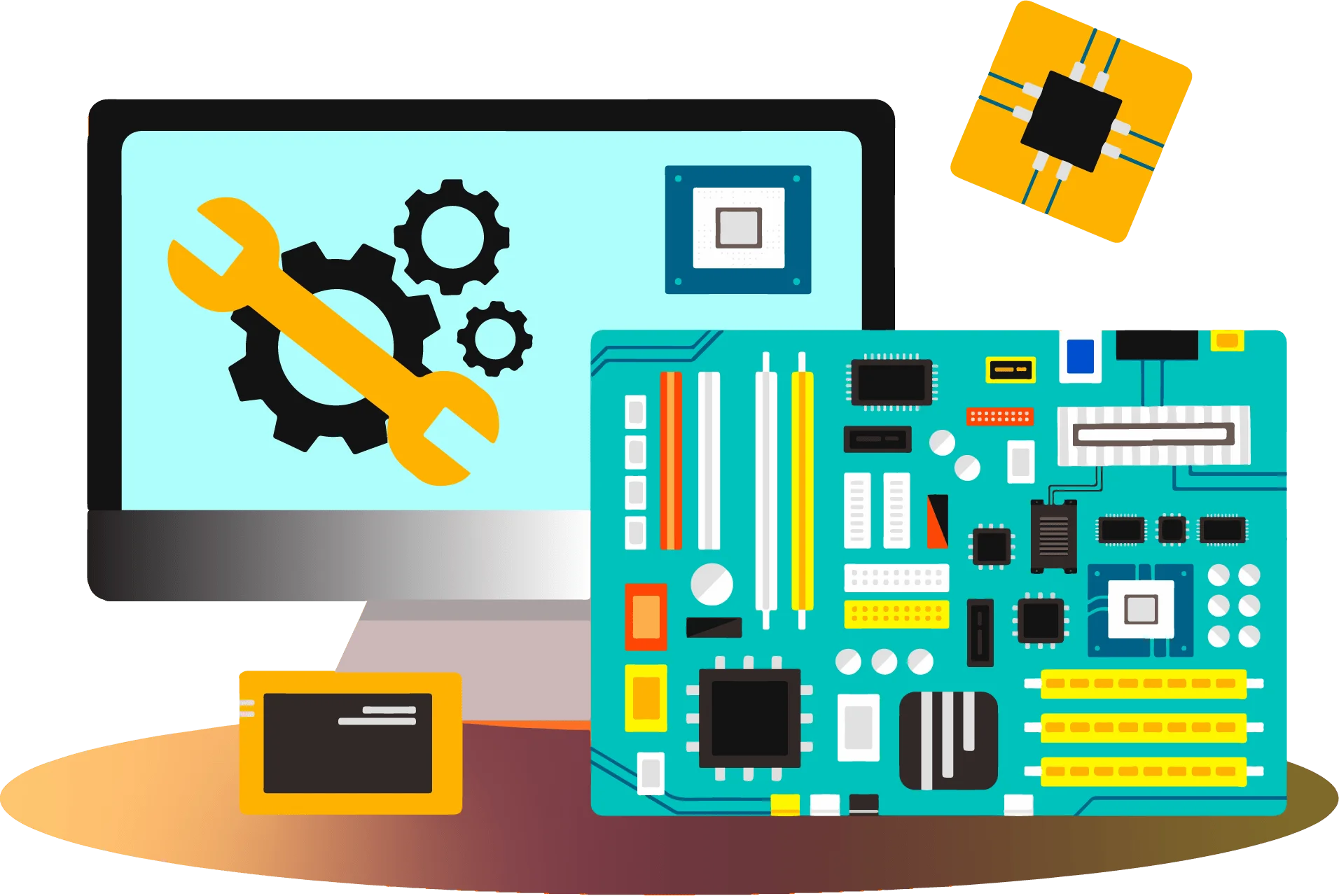 Computer Repair and Maintenance Technology Clipart Illustration Design