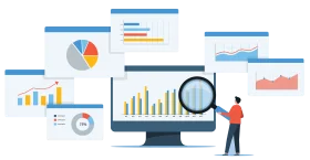 Data Analytics Dashboard Visualization Clipart with Analytical Elements