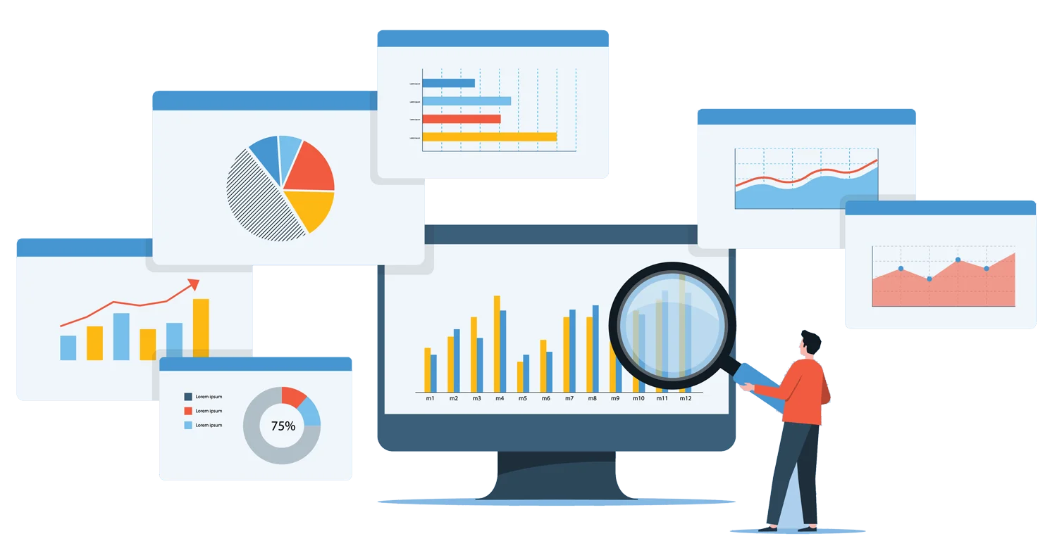 Data Analytics Dashboard Visualization Clipart with Analytical Elements