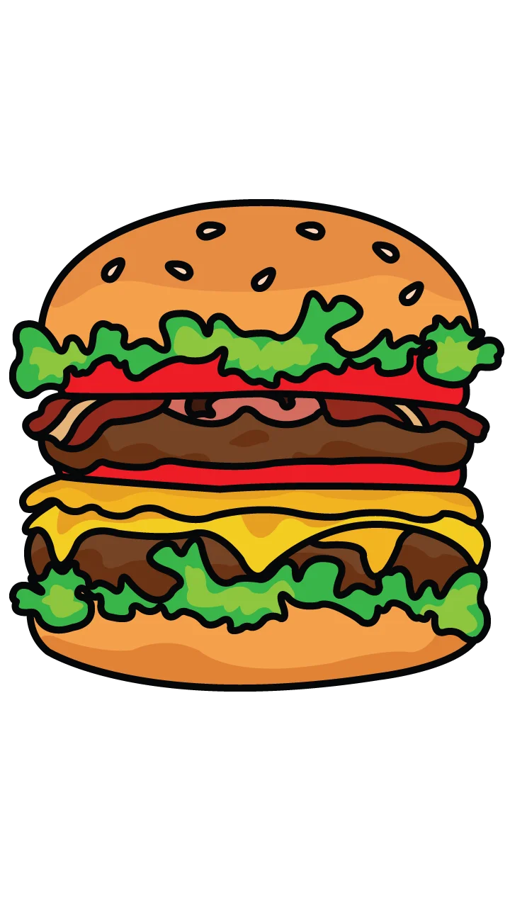 Deliciously Layered Double Cheeseburger Clipart with Sesame Seed Bun