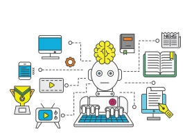 Digital Innovation and Machine Learning Workflow Clipart Illustration