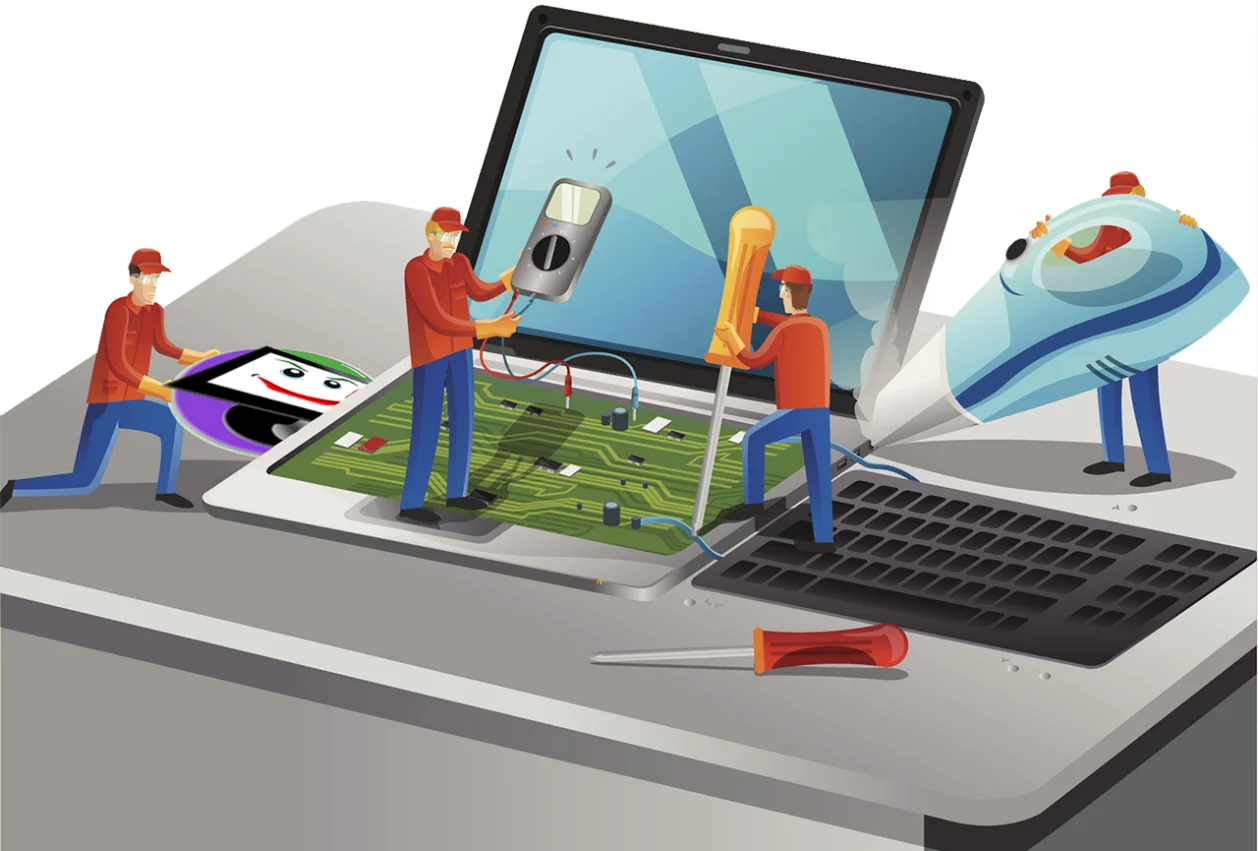 Digital Innovation Teamwork: Collaborative Software Development Clipart Scene