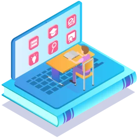 Digital Learning Workspace: Isometric E-Education Clipart Illustration