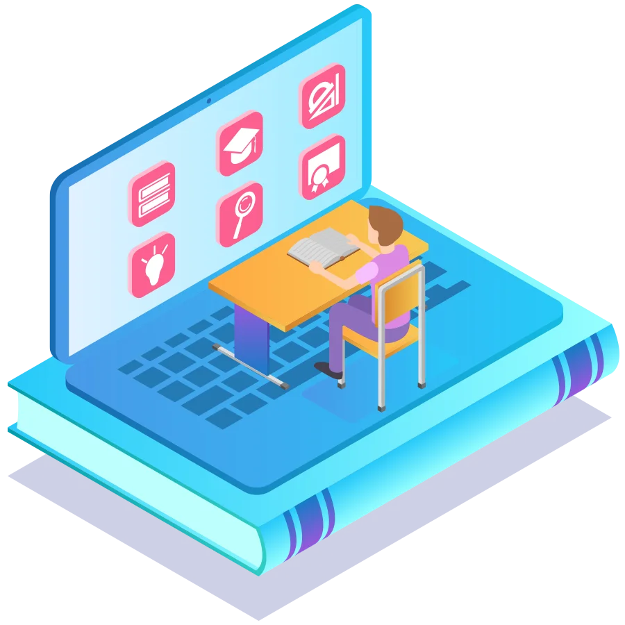 Digital Learning Workspace: Isometric E-Education Clipart Illustration