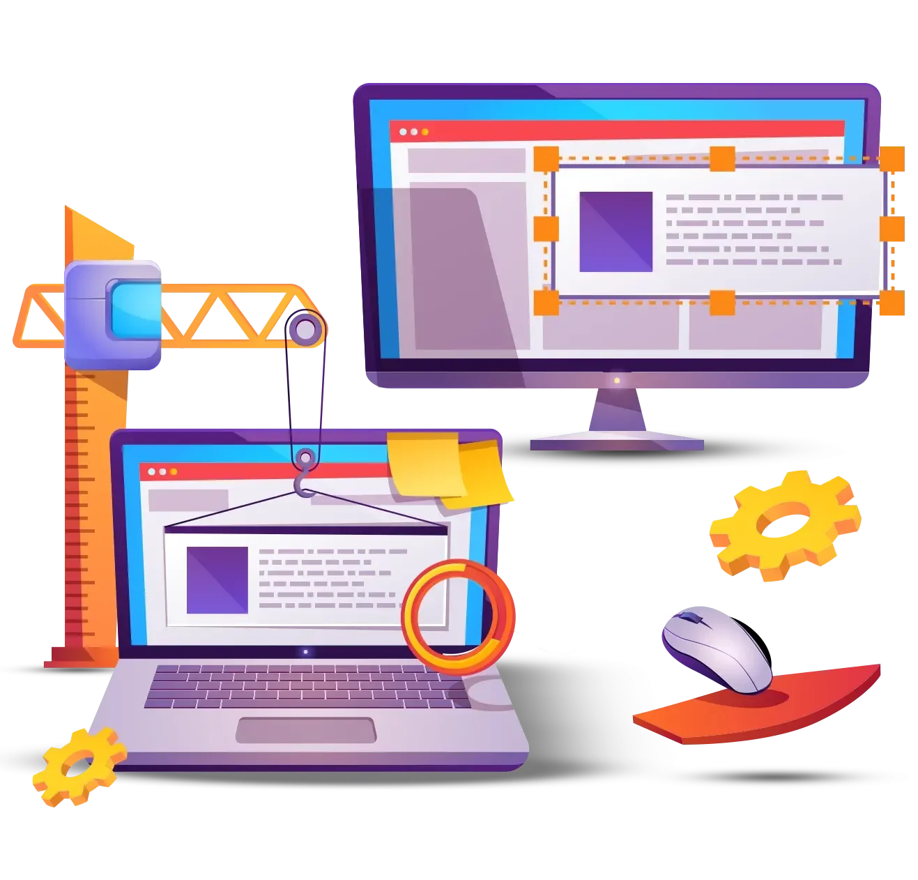 Digital Software Development and Web Design Workflow Clipart Illustration