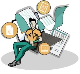 Digital Workspace Professional Managing Documents and Spreadsheets Clipart Illustration