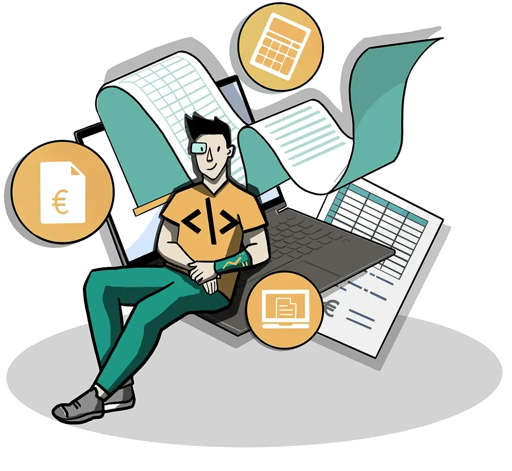 Digital Workspace Professional Managing Documents and Spreadsheets Clipart Illustration