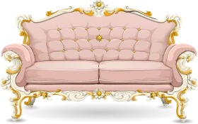 Elegant Baroque-Style Luxurious Pink Rococo Clipart Sofa with Golden Ornate Trim