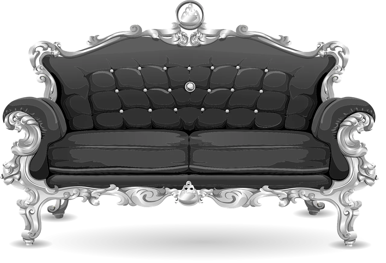 Elegant Baroque-Style Victorian Sofa Clipart with Ornate Silver Accents
