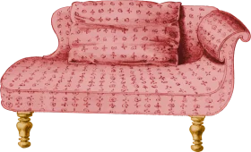 Elegant Victorian-Style Pink Floral Chaise Longue Clipart with Golden Legs