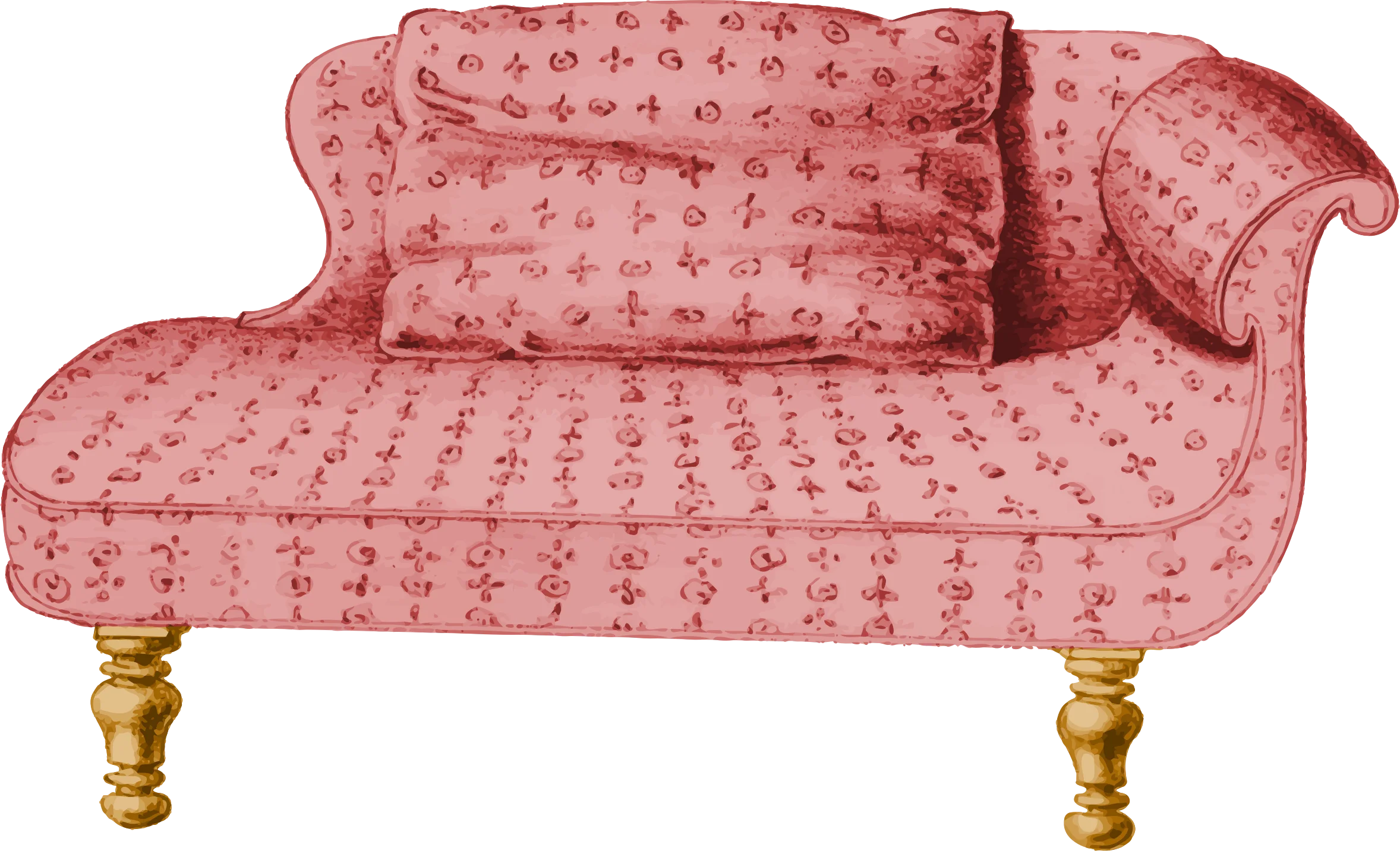 Elegant Victorian-Style Pink Floral Chaise Longue Clipart with Golden Legs