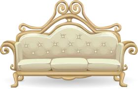 Elegant Vintage Golden Scroll Luxury Sofa Clipart Design with Tufted Upholstery