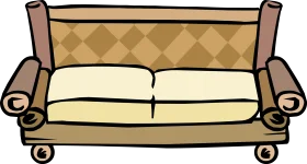 Elegant Vintage-Style Sofa Clipart with Geometric Pattern Backrest Design
