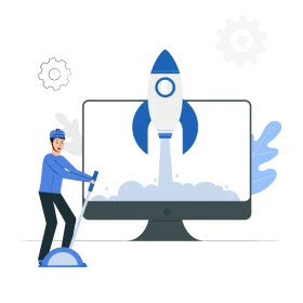 Innovative Software Launch Concept Clipart with Rocket and Developer