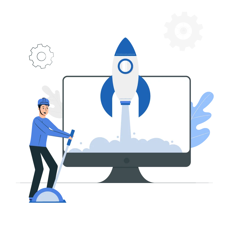 Innovative Software Launch Concept Clipart with Rocket and Developer