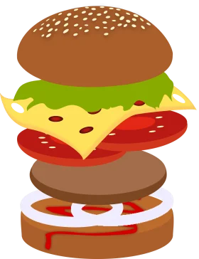 Layered Hamburger Clipart Design with Colorful Deconstructed Ingredients