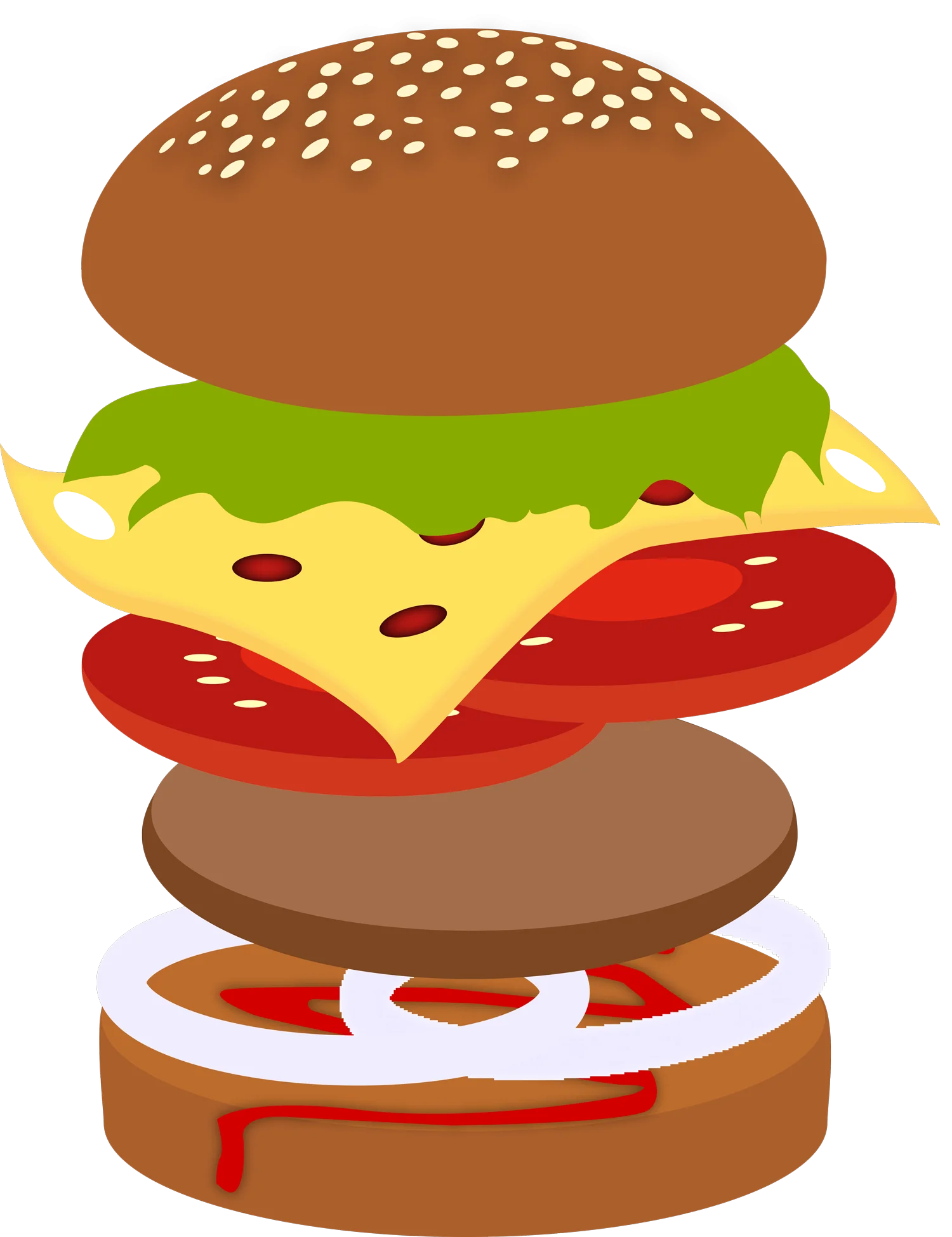 Layered Hamburger Clipart Design with Colorful Deconstructed Ingredients