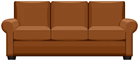 Minimalist Brown Leather Three-Seater Sofa Clipart with Smooth Rolled Arms