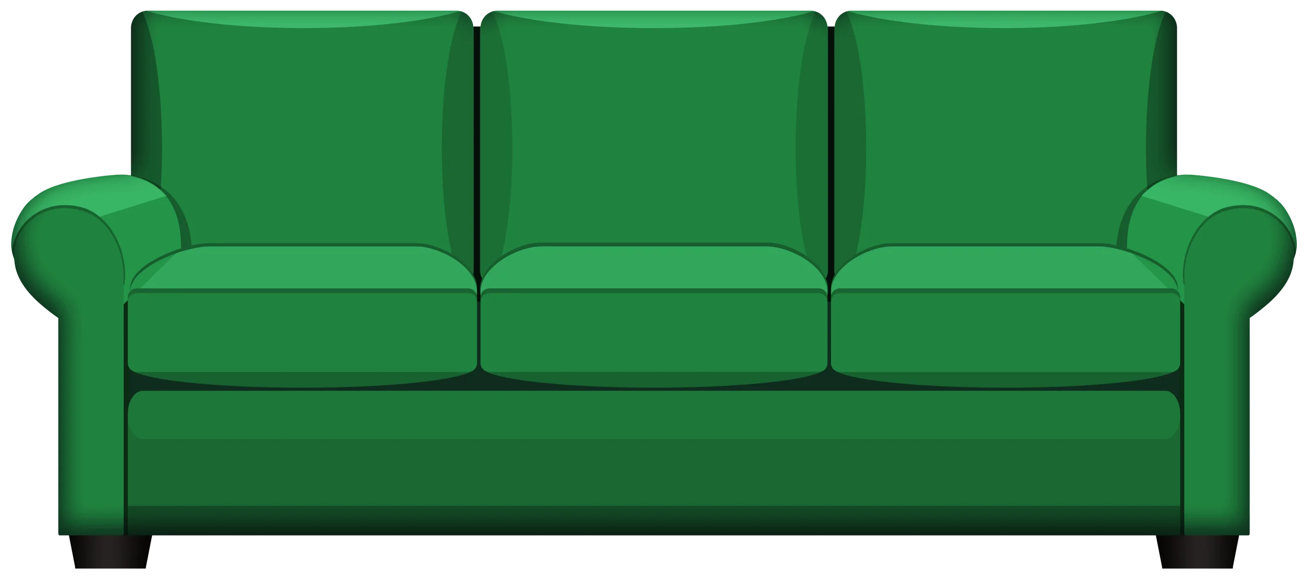 Minimalist Emerald Green Three-Seater Sofa Clipart Vector Illustration