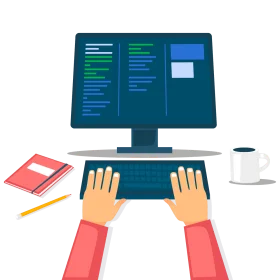 Minimalist Programmer's Workspace Clipart with Hands on Keyboard
