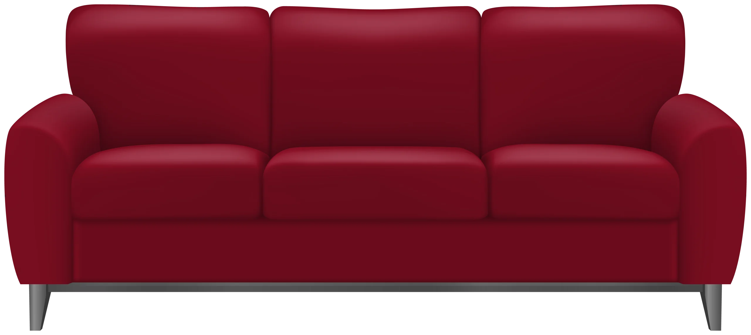 Modern Deep Crimson Three-Seater Sofa Clipart with Sleek Metal Legs