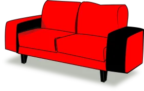 Modern Red and Black Two-Seater Sofa Clipart with Sleek Design