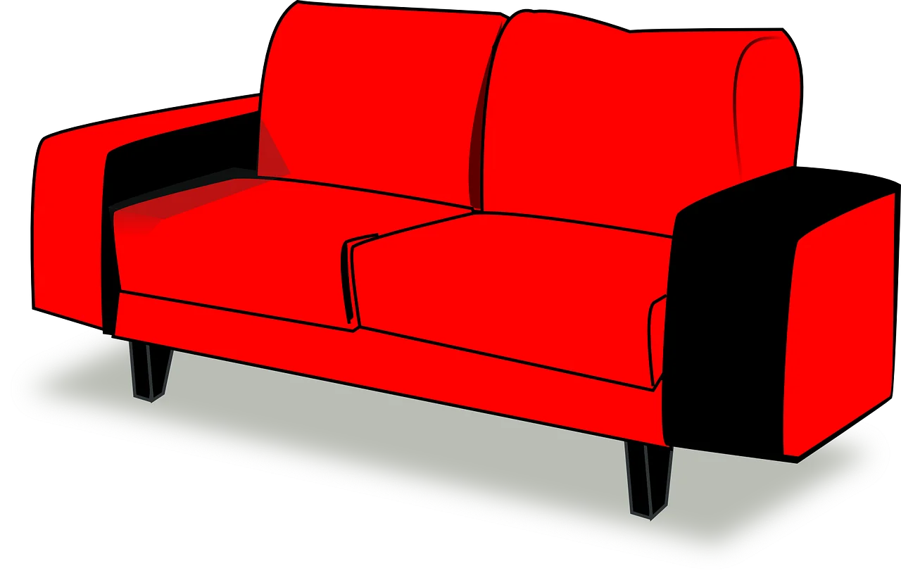 Modern Red and Black Two-Seater Sofa Clipart with Sleek Design