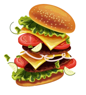 Mouth-Watering Double Cheeseburger Clipart with Fresh Layers of Deliciousness