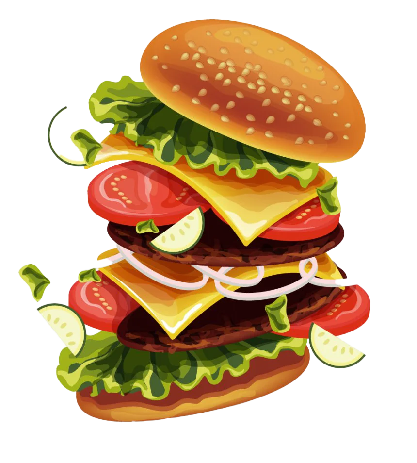 Mouth-Watering Double Cheeseburger Clipart with Fresh Layers of Deliciousness