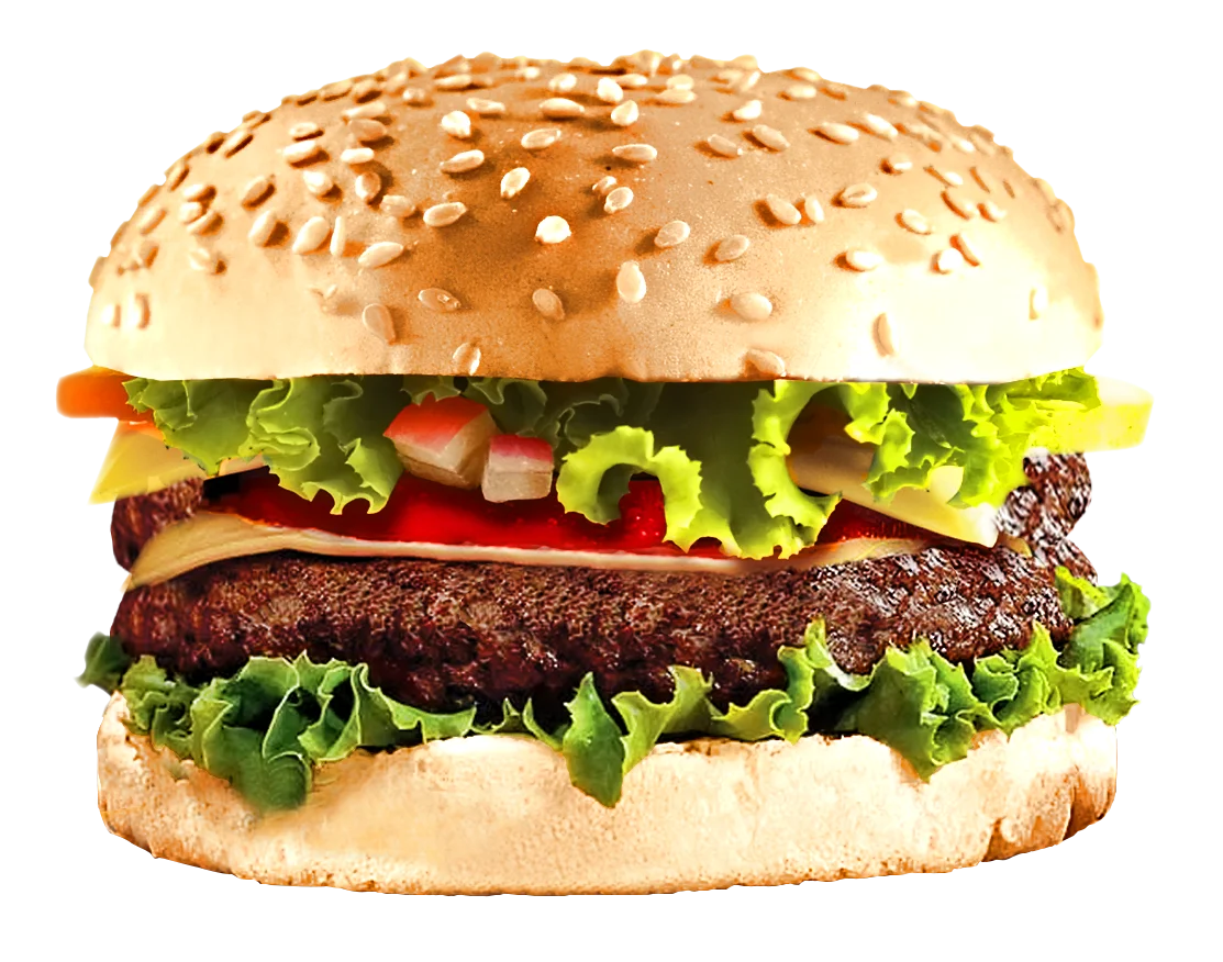 Realistic Gourmet Cheeseburger Clipart with Fresh Ingredients and Sesame Bun
