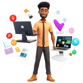 Tech-Savvy Professional Navigating Digital Landscape Cartoon Clipart Illustration