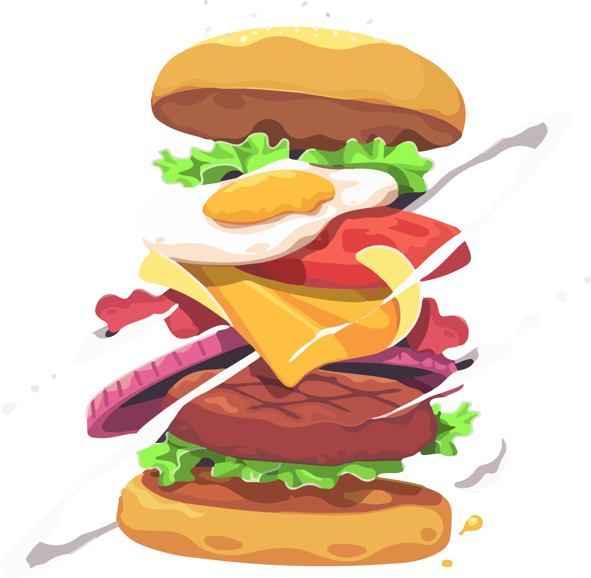 Towering Culinary Delight: A Playful and Colorful Hamburger Clipart Illustration