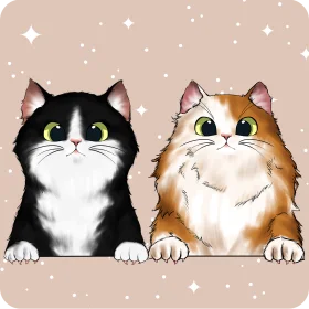 Adorable Black and Ginger Kitty Companions: Whimsical Cat Clipart Illustration