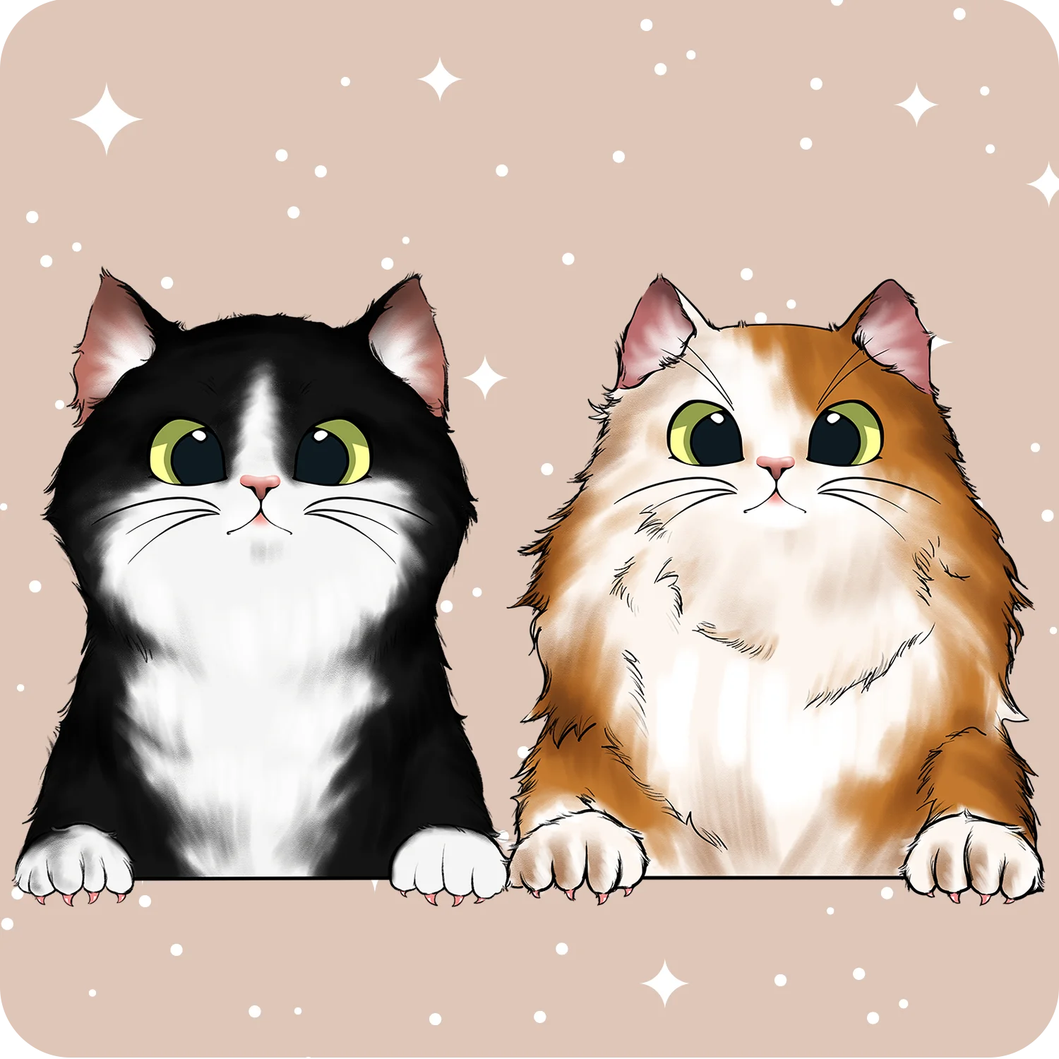 Adorable Black and Ginger Kitty Companions: Whimsical Cat Clipart Illustration